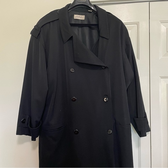 Linda Allard for Ellen Tracy Vintage Black Trench Coat 100% Wool Size Large - Picture 2 of 14